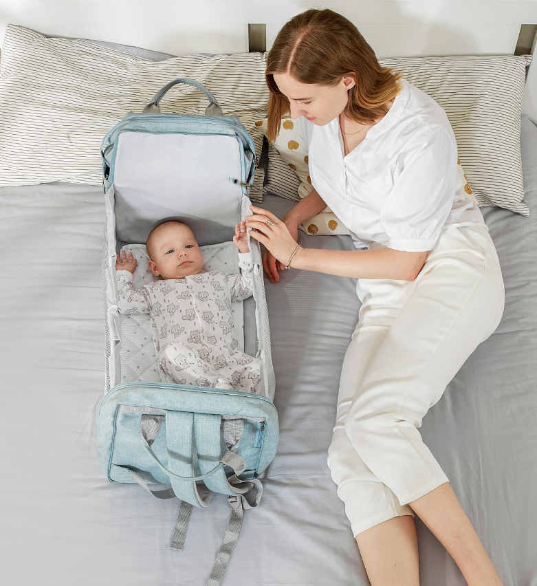 Diaper Backpack with Foldable Baby Bed for Travel
